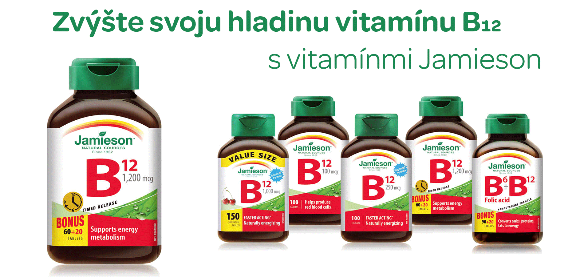 Vitamín B12, Jamieson, únava, imunita, vyčerpanie, krvotvorba, delenie buniek,prirodzený zdroj energie , vitamíni Jamieson