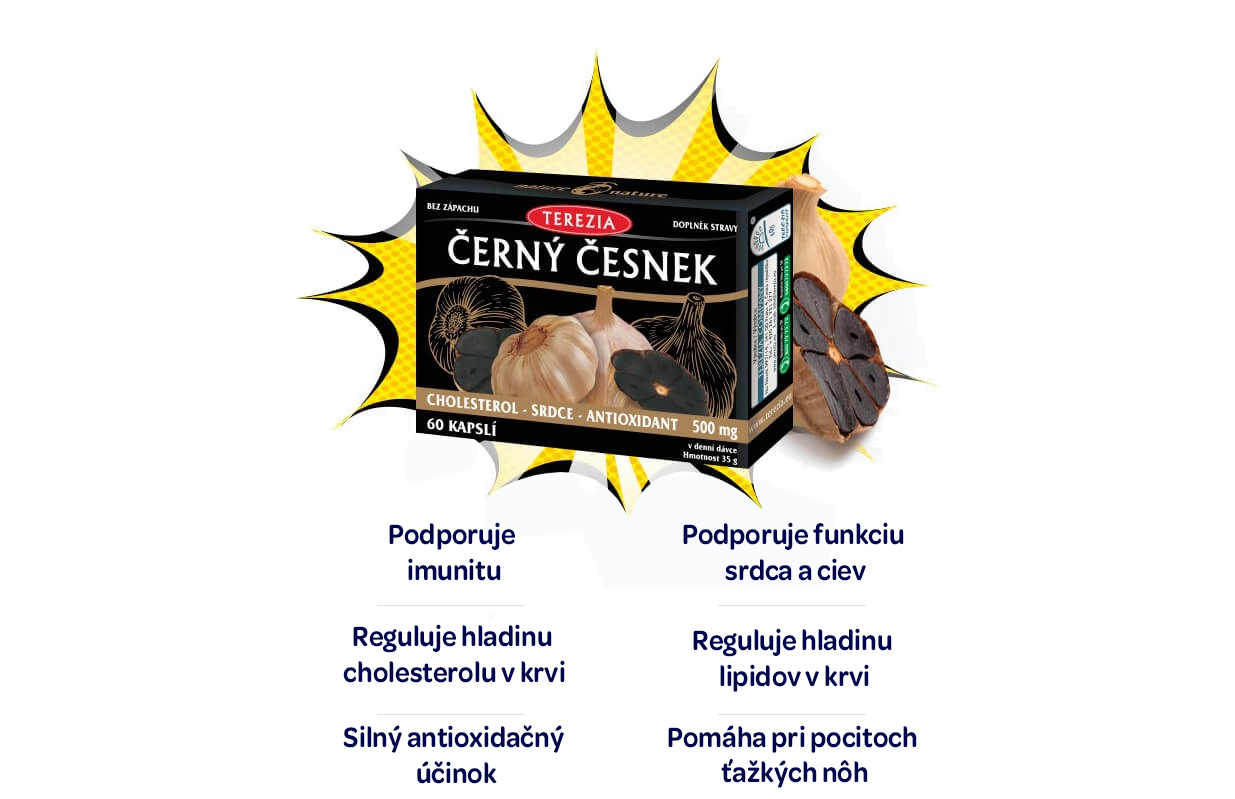 Terezia, doplnok stravy, cierny cesnak, cholesterol, imunita, srdce, cievy, antioxidant