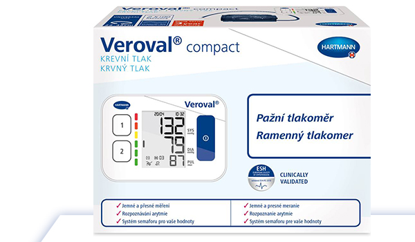 Veroval compact, BPU22, domácí tlakoměr, pamět pro dvě osoby, jednoduché ovládání, technologie comfort air, přehledný displey, Deutschen Hochdruckliga (DHL)