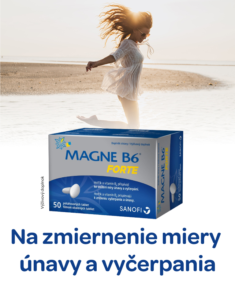 Magne B6 Forte, doplněk stravy s hořčíkem a vitamínem B6, přispívá ke snížená únavy a vyčerpání, energetický metabolismus, psychické zdraví, nervová soustava, správná činnost svalů, kosti, zuby