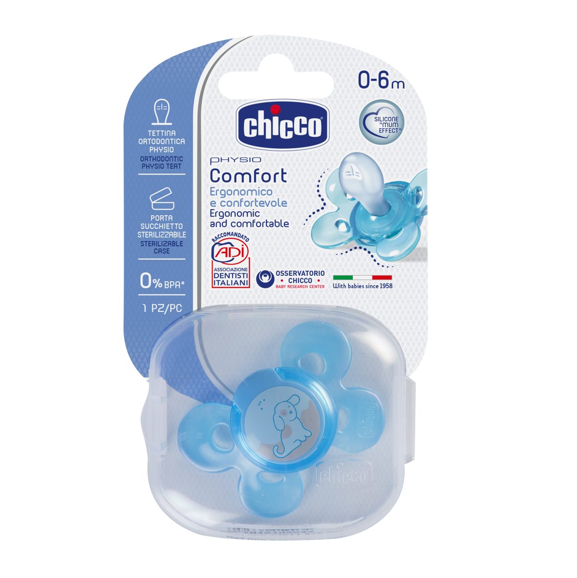 Obrázok  Chicco Cumlík silikónový Physio Comfort modrá 1ks 0-6m 