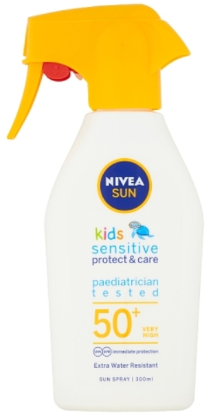 Obrázok Nivea Sun Kids Protect & Care Sensitive Sun Spray SPF50+ 300 ml detský sprej na opaľovanie pre citlivú pokožku pre deti