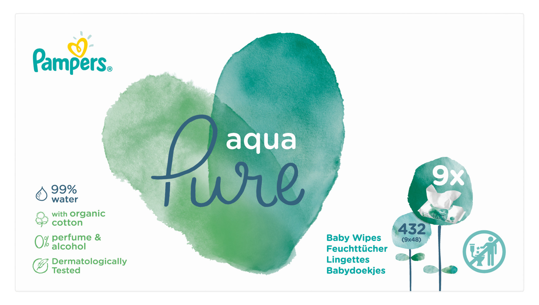 Obrázok PAMPERS Aqua Pure vlhčené obrúsky 9 x 48 ks