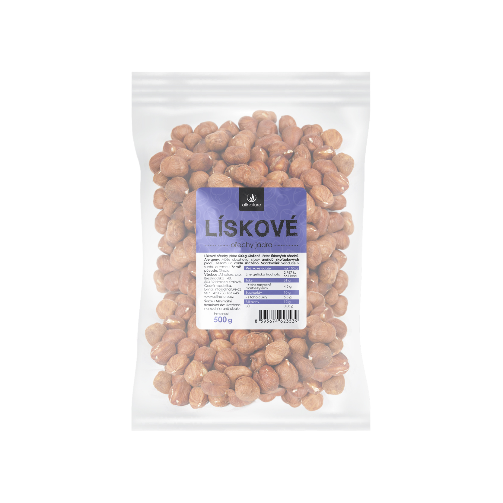 Obrázok Allnature Lieskové jadrá 500g