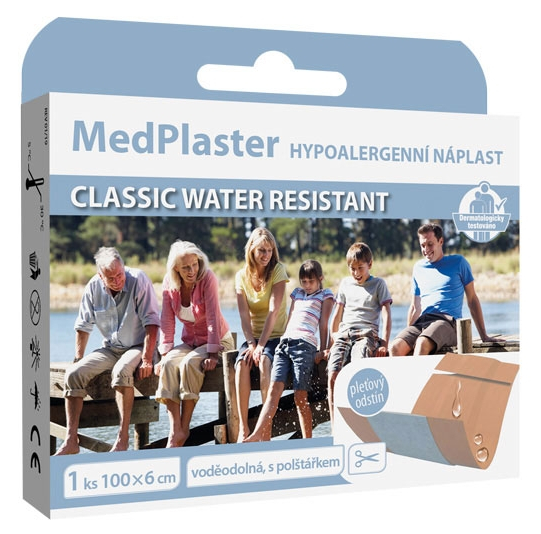 Obrázok MedPlaster Náplasť CLASSIC WATER RESISTANT 100x6 cm, vodeodolná s vankúšikom 1x1 ks