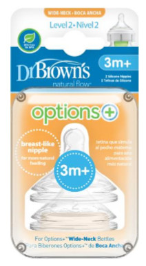 Obrázok Dr.BROWN´S NÁHRADNÉ CUMLÍKY OPTIONS+ LEVEL 2 Wide-Neck, silikónové, 3M+, 1x2 ks