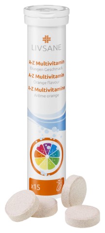 Obrázok LIVSANE A-Z Multivitamín šumivé tablety, príchuť pomaranč 1x15 ks