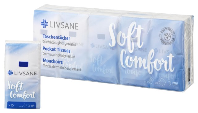 Obrázok LIVSANE Soft Comfort Hygienické vreckovky 3-vrstvové papierové 10x10ks