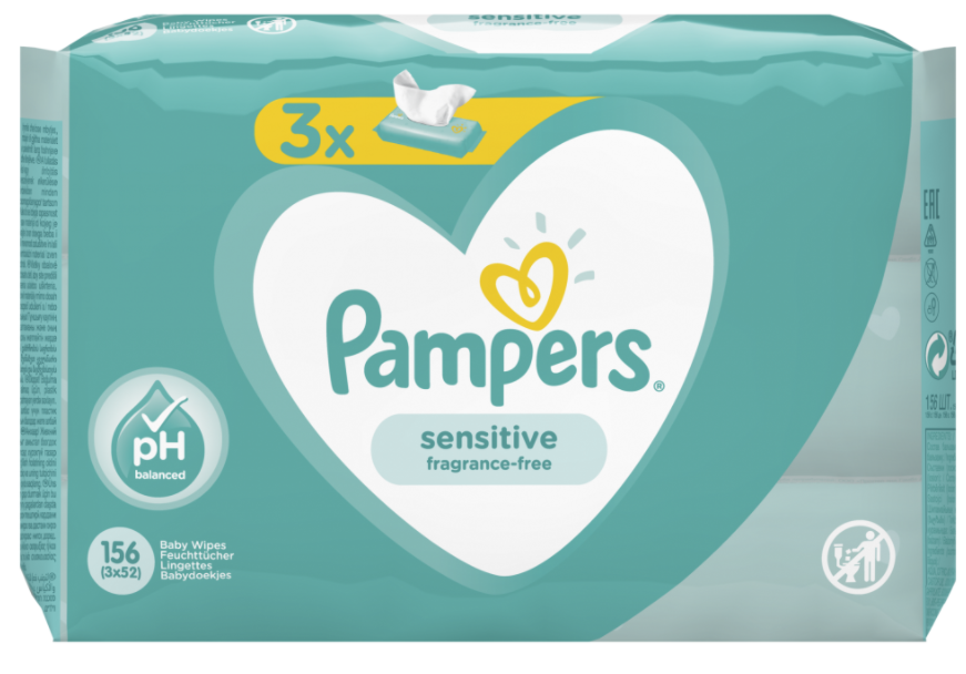 Obrázok Pampers Wipes Sensitive vlhčené utierky 156ks (3x52)