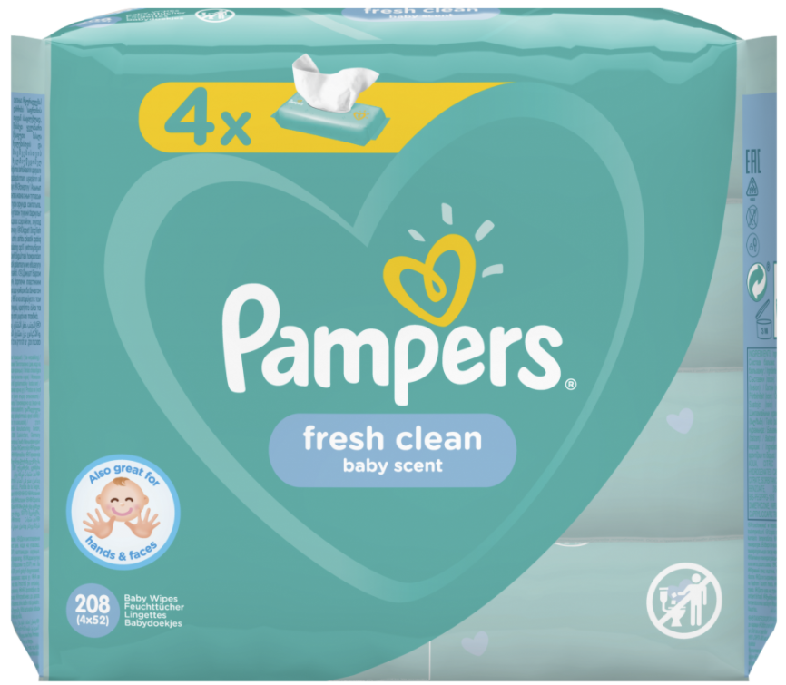 Obrázok PAMPERS vlhčené obrúsky Fresh Clean 4× 52 ks (8001841077949)