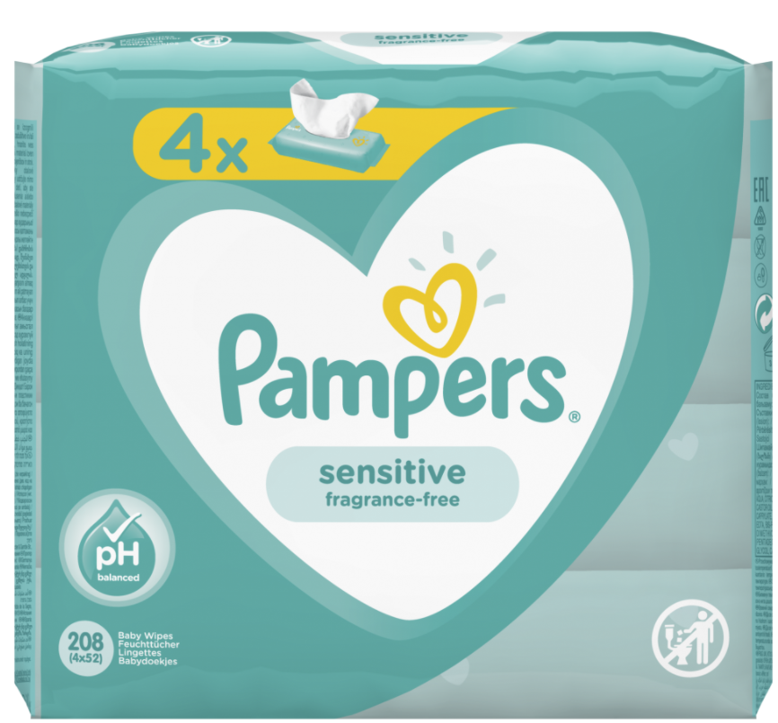 Obrázok PAMPERS vlhčené obrúsky Sensitive 4× 52 ks (8001841062624)