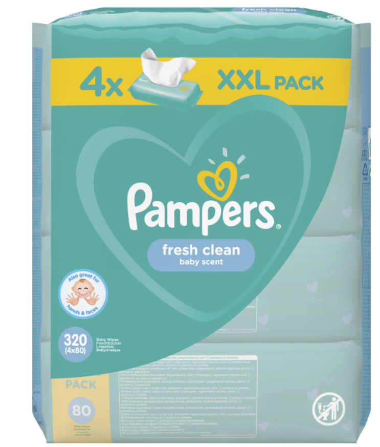 Obrázok PAMPERS vlhčené obrúsky XXL Fresh Clean 4× 80 ks (8001841078052)