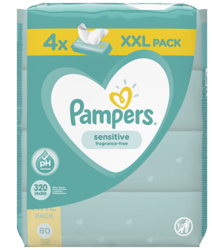 Obrázok PAMPERS vlhčené obrúsky XXL Sensitive 4× 80 ks (8001841062754)