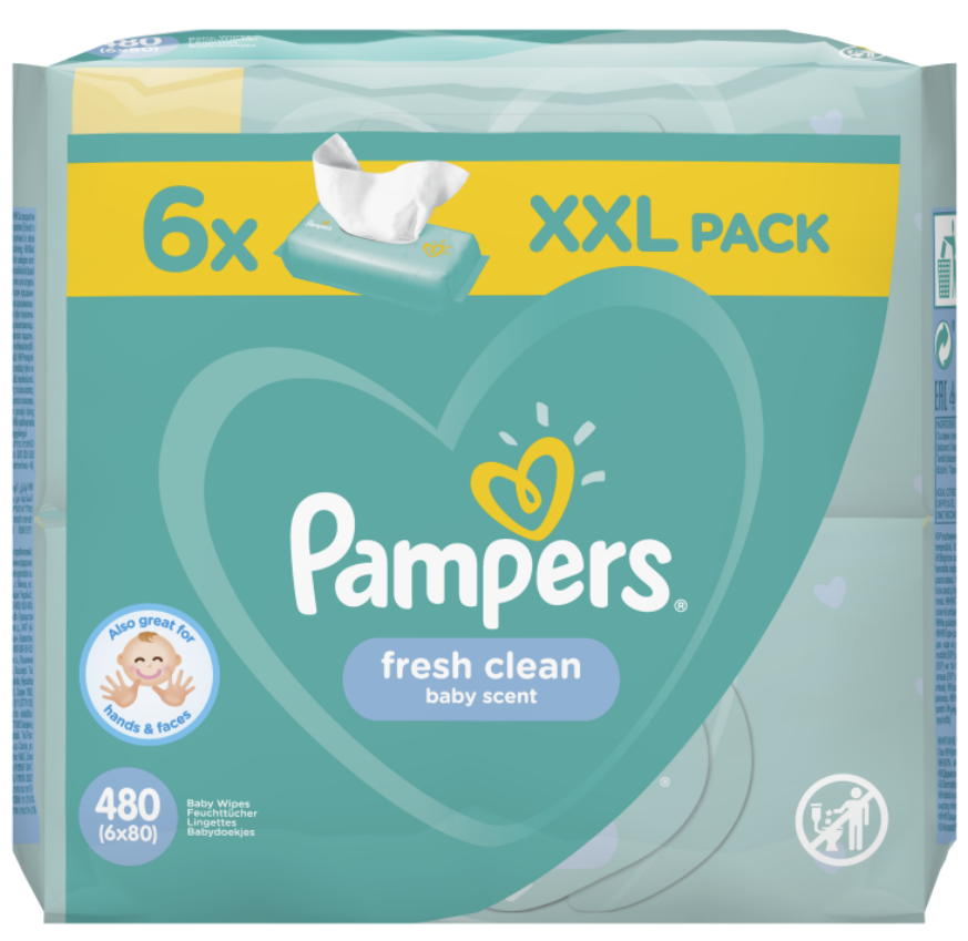 Obrázok PAMPERS vlhčené obrúsky XXL Fresh Clean 6× 80 ks (8001841078250)