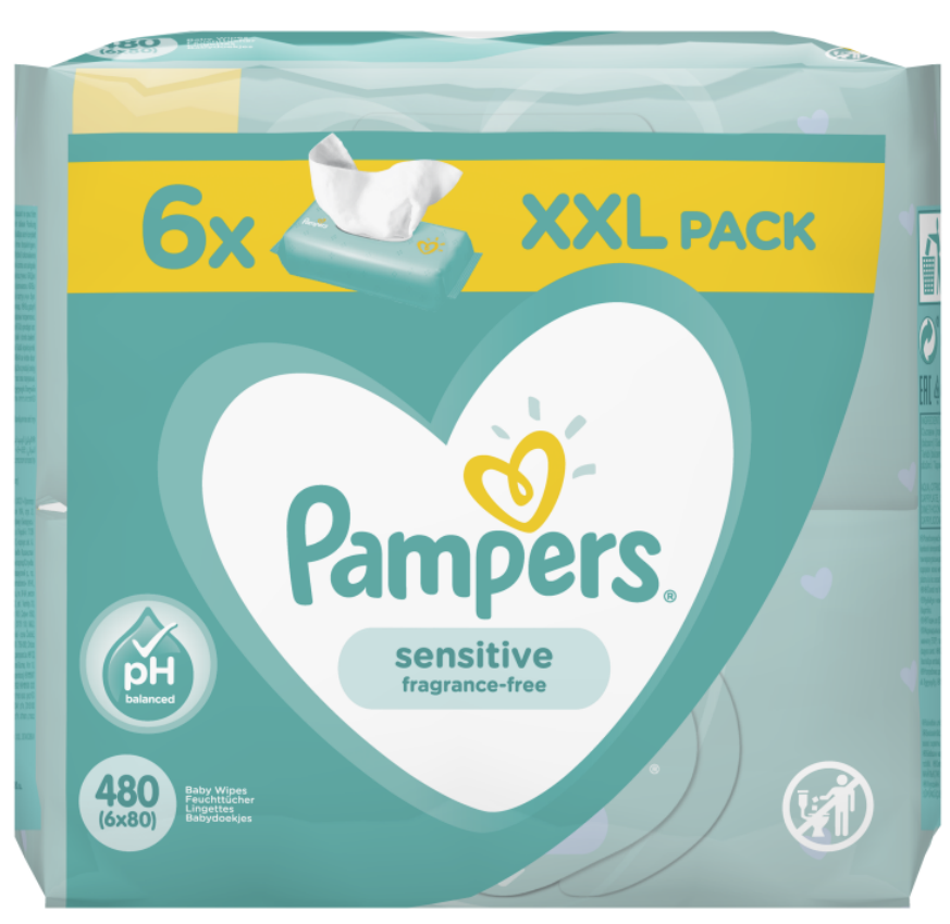 Obrázok PAMPERS vlhčené obrúsky XXL Sensitive 6× 80 ks (8001841062976)