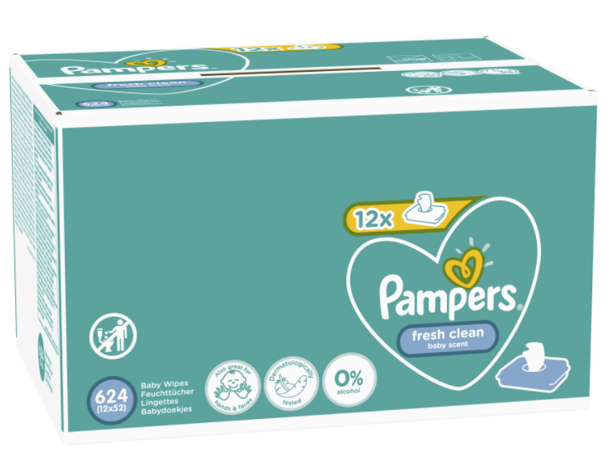 Obrázok PAMPERS vlhčené obrúsky Fresh Clean 12× 52 ks (8001841078441)