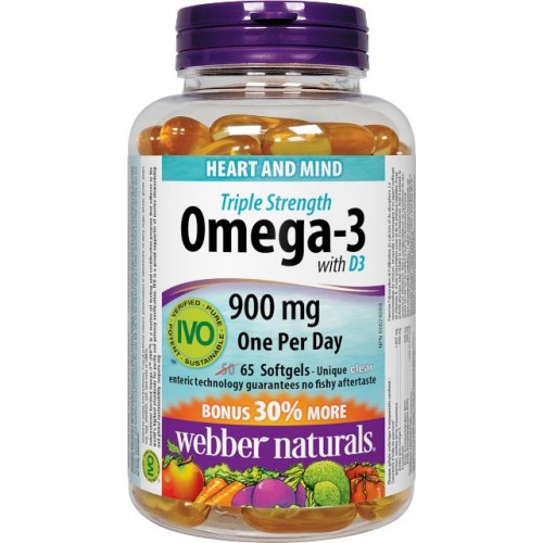 Obrázok Webber Naturals Omega-3 3jitá sila 900 mg + vit. D3 Bonus IVO cert. 50 +15gel