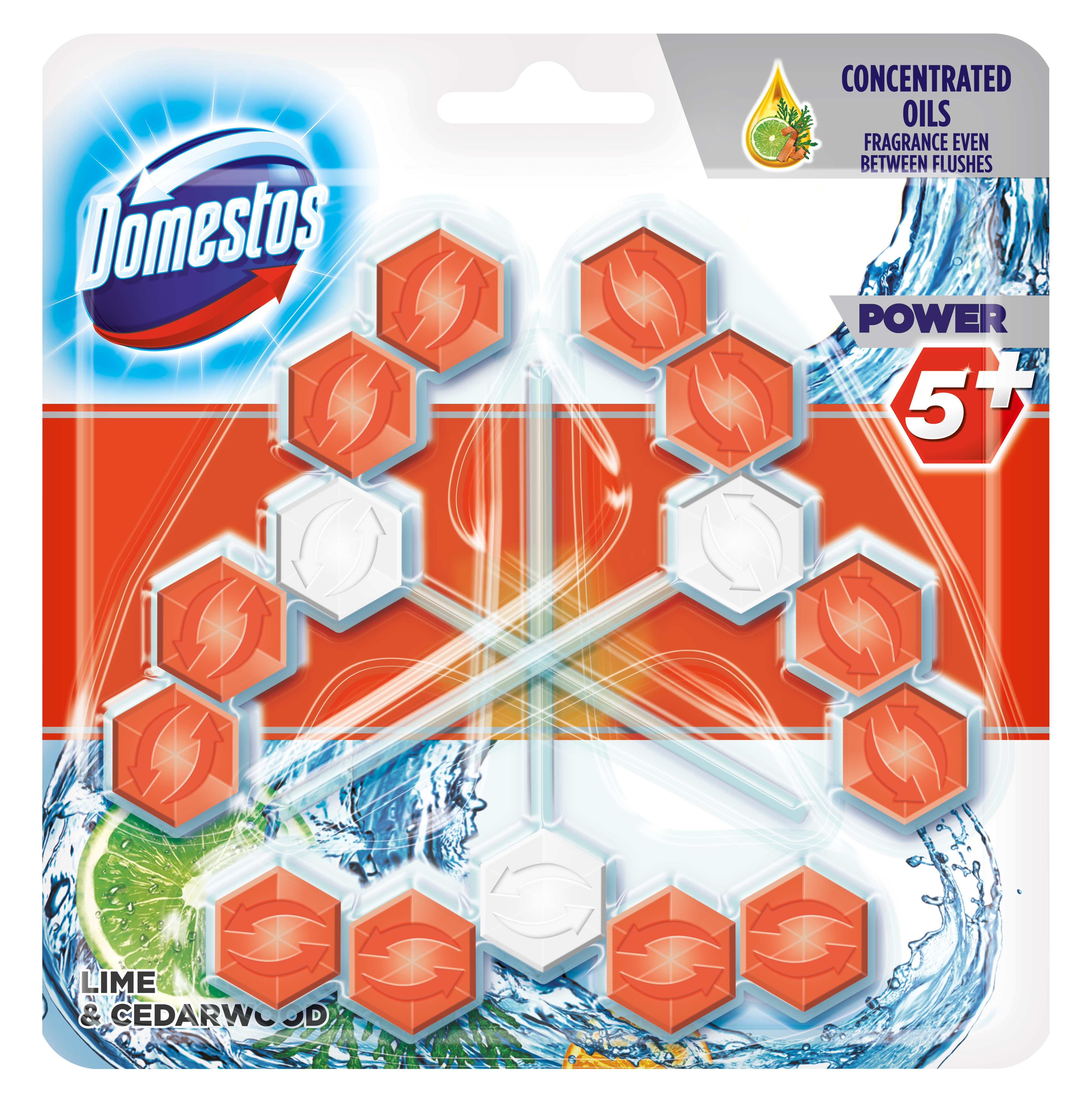 Obrázok DOMESTOS Power 5 Lime & Cedarwood tuhý WC blok (3x55 g)