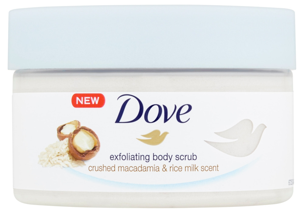 Obrázok Dove Exfoliating Body Scrub Crushed Macadamia & Rice Milk vyživujúci telový peeling  225 ml