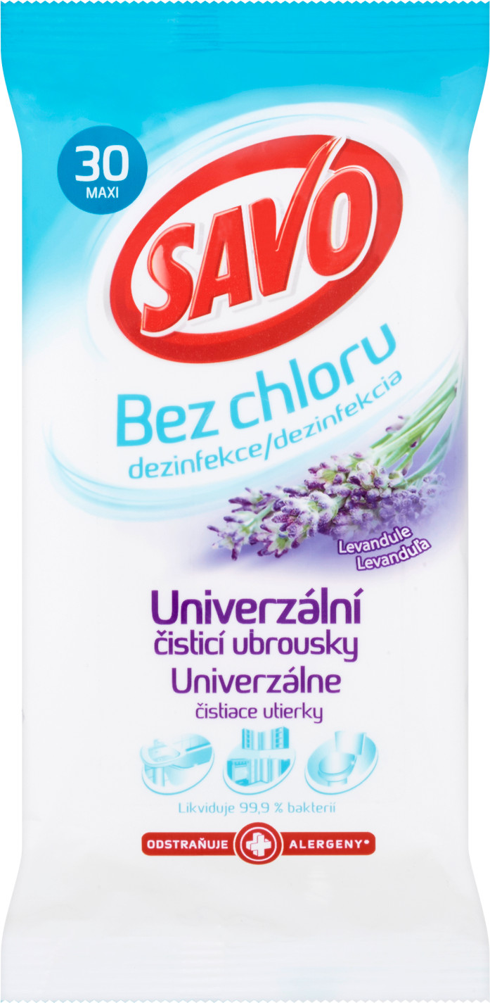 Obrázok SAVO Bez Chlóru Univerzálny čistiaci obrúsky Levanduľa 30 ks (8710908444531)