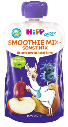 Obrázok 12 x HiPP BIO Smoothie Jablko-Hruška-Čučoriedky, 100 g – ovocný príkrm