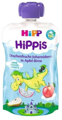 Obrázok 12 x HIPP BIO Hippis Jablko-Hruška-Dračie ovocie-Čierne ríbezle (12m+) 100 g