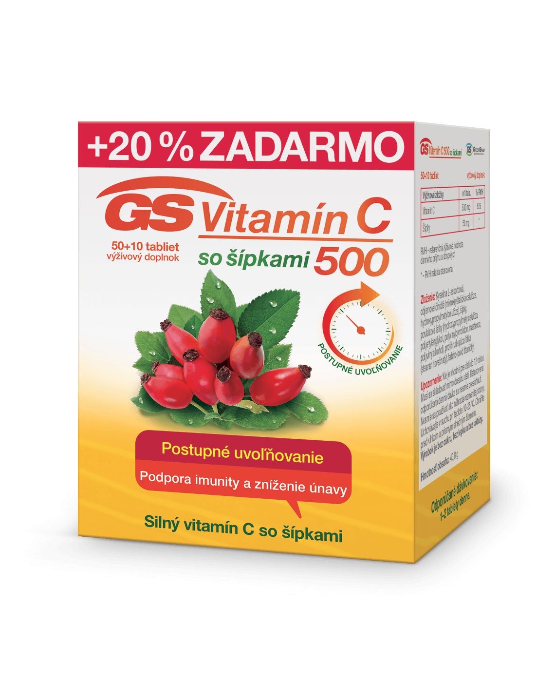 Obrázok GS Vitamín C 500 so šípkami 50 + 10 tablet