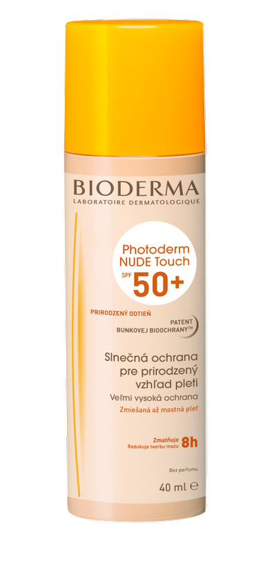 Obrázok BIODERMA Photoderm NUDE Touch SPF50+ BALÍK tónovací fluid prirodzený 40 ml + HUBKA NA MAKE-UP (zadarmo) 1x1 set