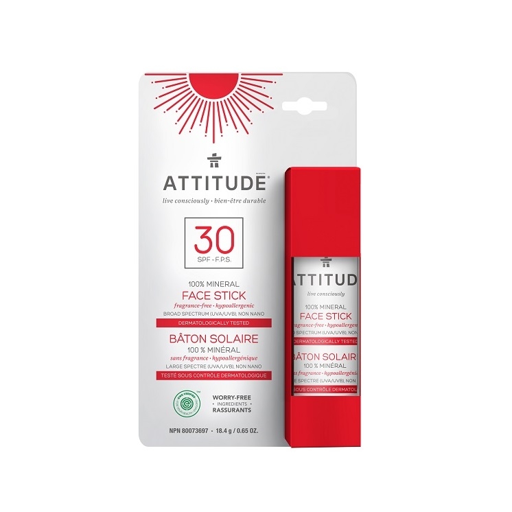 Obrázok ATTITUDE 100% minerálna ochranná tyčinka na tvár a pery (SPF 30) bez vône 18,4 g