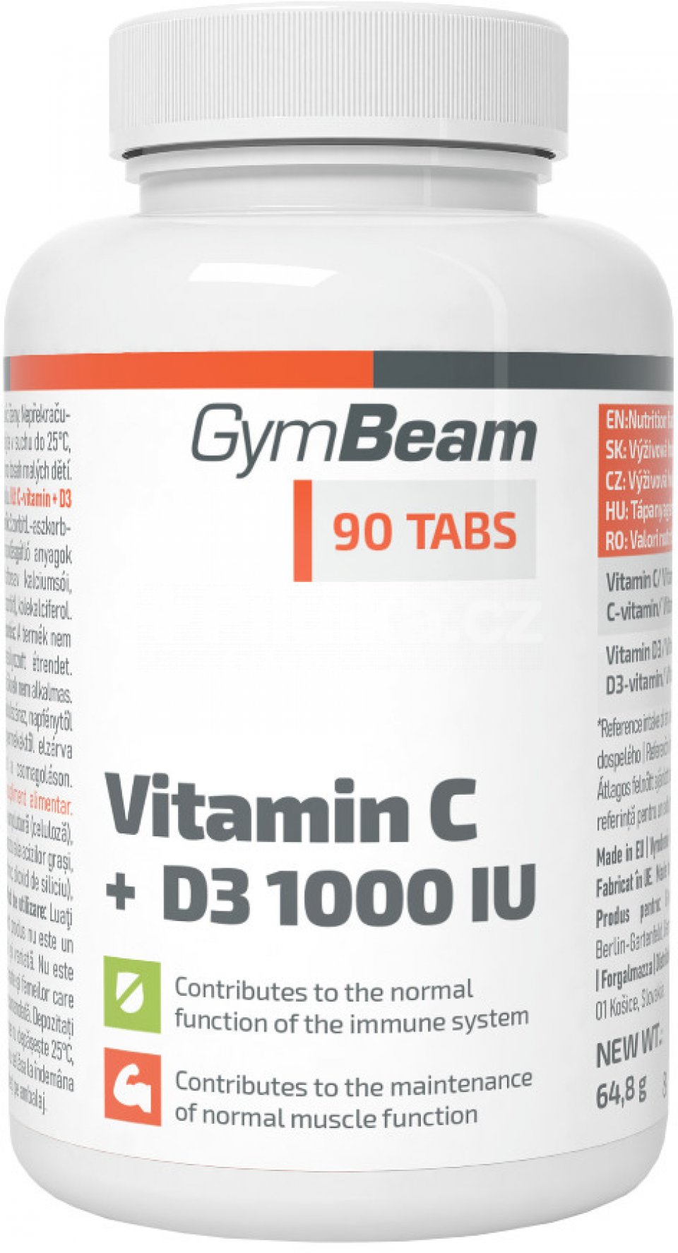 Obrázok GymBeam Vitamín C + D3 1000 IU 90 tab.