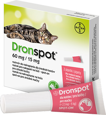 Obrázok Dronspot 60 mg/15 mg spot-on (2 pipety) pre stredne veľké mačky (>2,5 - 5 kg) 2x0,7 ml