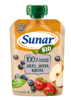 Obrázok Sunar BIO Kapsička Jablko, jahoda, čučoriedka 100 % ovocia (od ukonč. 4. mesiaca) 1x100 g