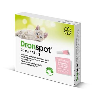 Obrázok Dronspot 30 mg/7,5 mg spot-on (2 pipety) pre malé mačky (≥0,5 - 2,5 kg) 2x0,35 ml