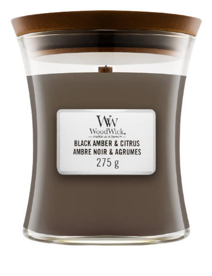 Obrázok Woodwick Black Amber & Citrus vonná sviečka 275 g stredná 