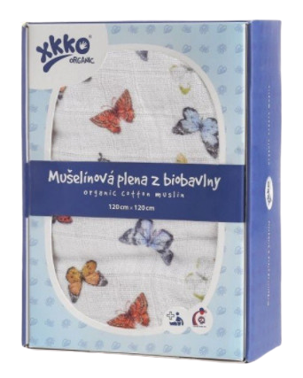 Obrázok XKKO Organic Biobavlnená plienka 120x120,Butterflies