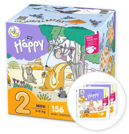 Obrázok BELLA HAPPY Mini 2 Big TOY BOX (3-6 kg) 156 ks - jednorazové plienky