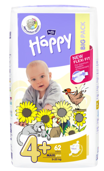 Obrázok Plenky Bella Baby Happy Maxi Plus Big Pack 62 ks