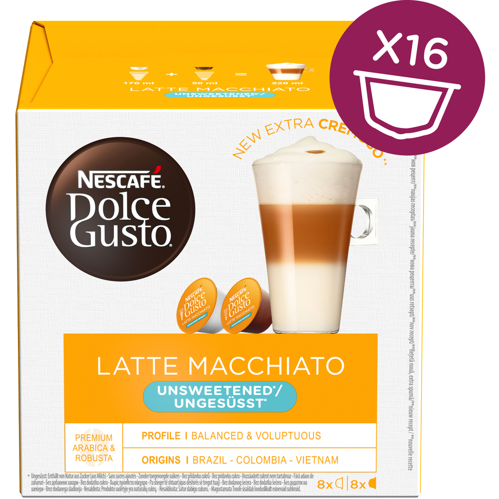 Obrázok NESCAFÉ Dolce Gusto® Latte Macchiato Unsweetened kávové kapsle 16 ks