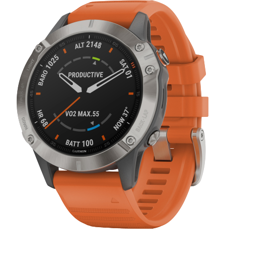 Obrázok Garmin fenix6 Sapphire, Titanium/Orange Band (MAP/Music) (010-02158-14)