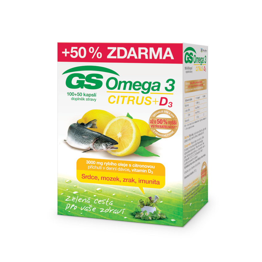 Obrázok GS Omega 3 CITRUS + D3 cps 100+50 (50% ) (150 ks)