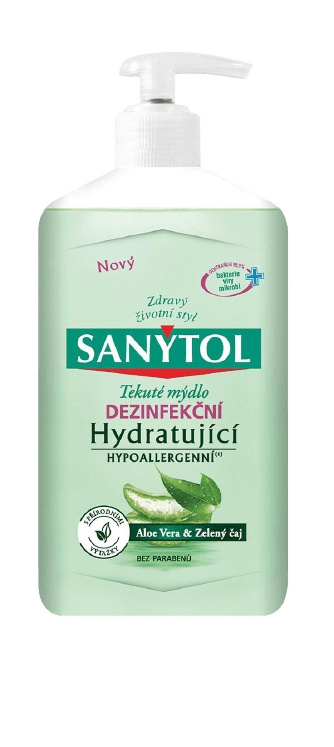 Obrázok SANYTOL Tekuté mydlo Hydratujúce dezinfekčné, Aloe Vera a Zelaný čaj 250 ml