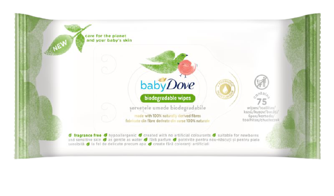 Obrázok BABY DOVE Biodegradable (rozložiteľné) vlhčené obrúsky 75 ks