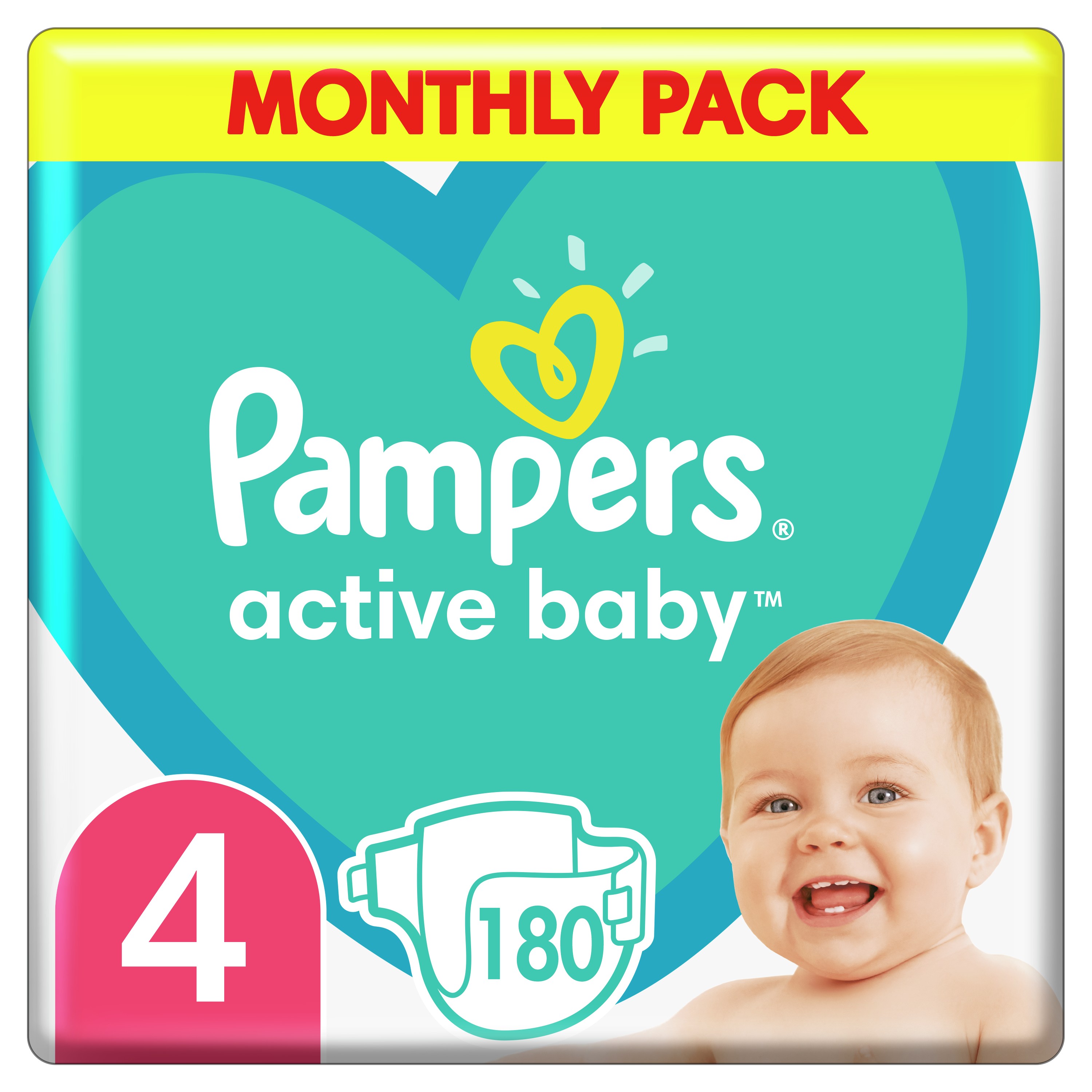 Obrázok PAMPERS Active Baby veľ. 4, Monthly Pack 180 ks (8006540032725)