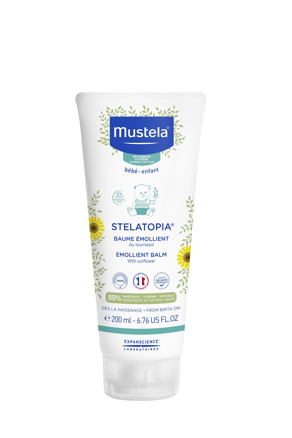 Obrázok Mustela Bébé Stelatopia® Emollient Balm 200 ml upokojujúci telový balzam pre deti s atopickou pokožkou pre deti