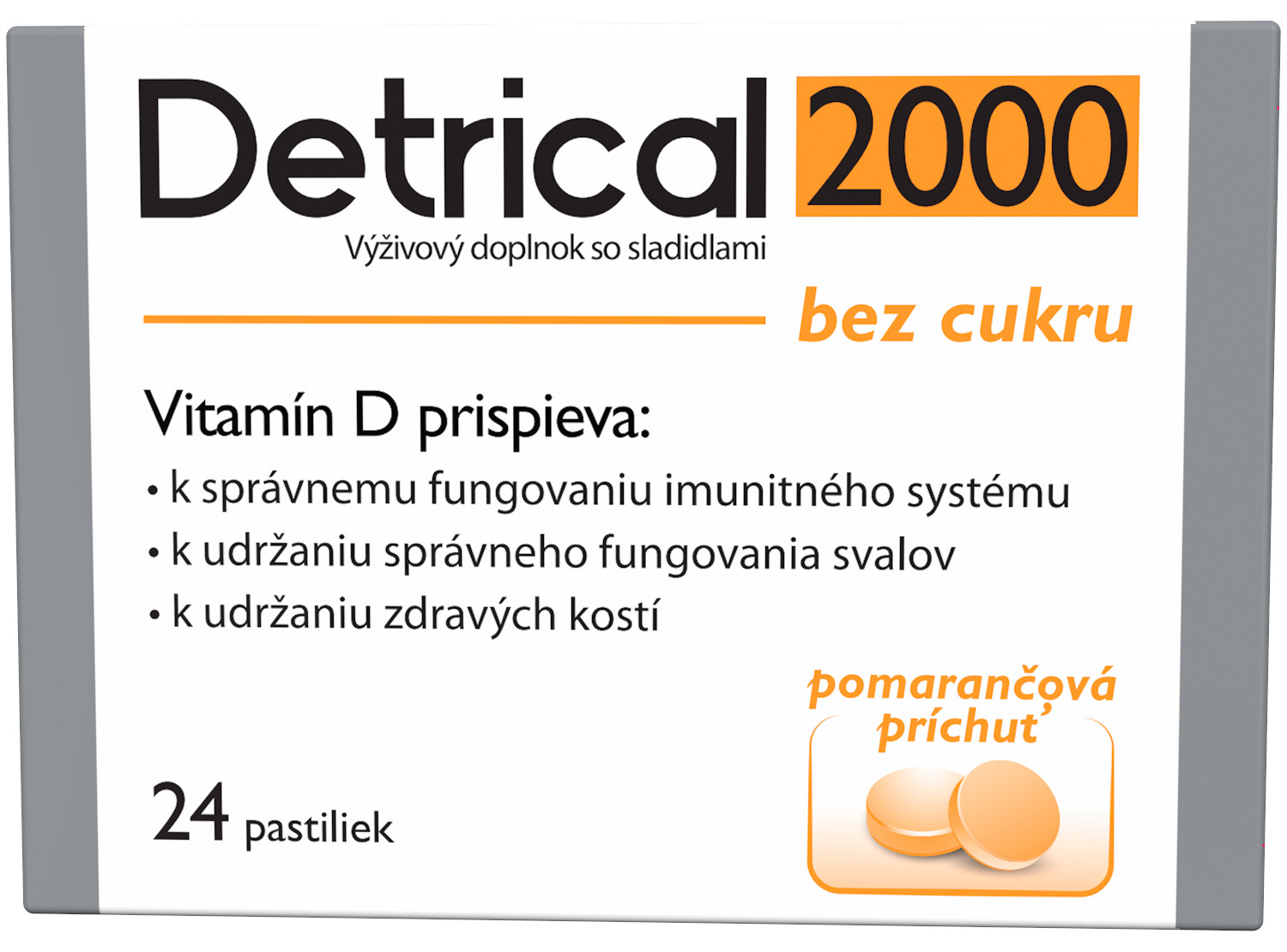 Obrázok Detrical 2000 Vitamín D s príchuťou pomaranč pastilky 1x24 ks