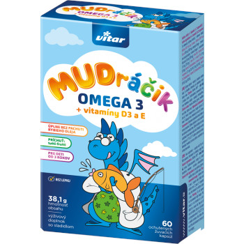 Obrázok VITAR MUDráčik OMEGA 3 + vitamíny D3 a E žuvacie kapsule s príchuťou tutti-frutti 1x60 ks