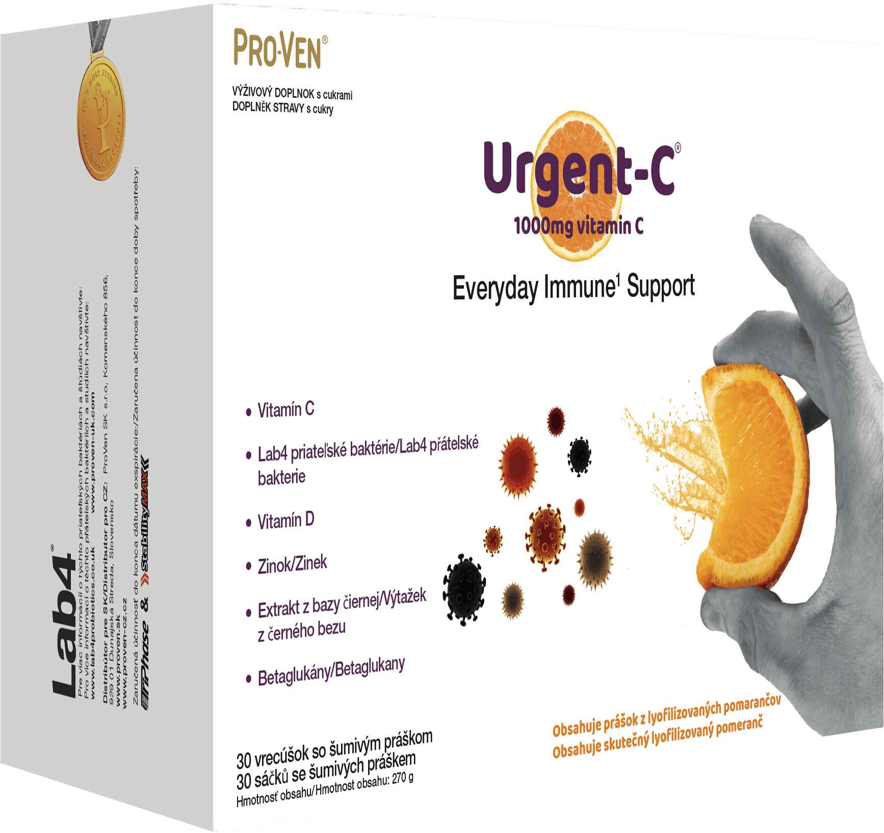 Obrázok Pro-Ven Urgent-C Everyday Immune Support vrecúška so šumivým práškom 30 ks