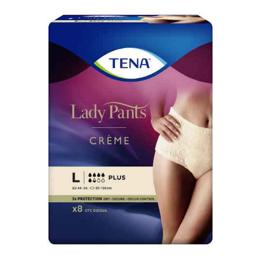 Obrázok TENA Lady Pants Creme L dámske naťahovacie inkontinenčné nohavičky, krémové 1x8 ks