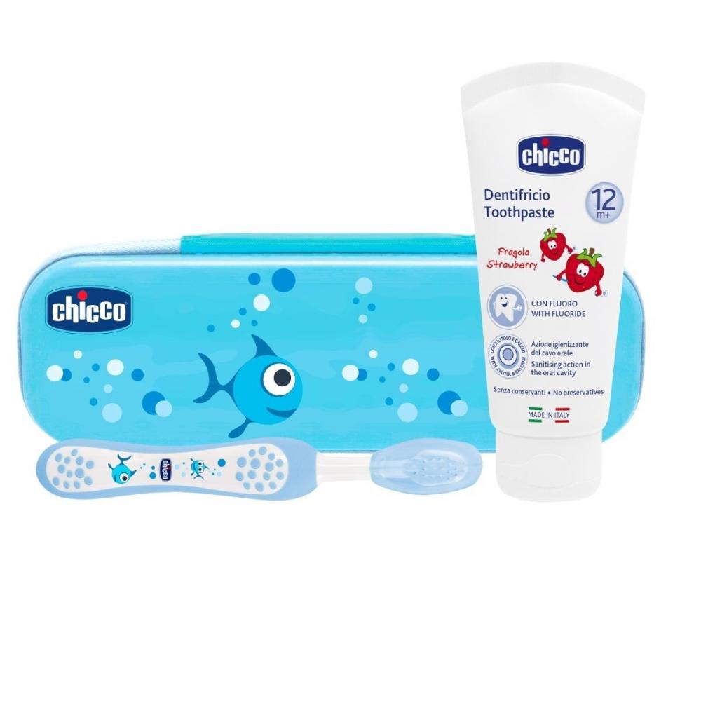 Obrázok Chicco Set zubná kefka s púzdrom+ pasta od 12m+ modrá