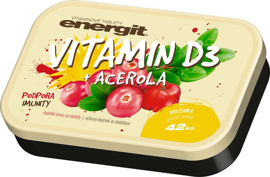 Obrázok energit VITAMIN D3 + ACEROLA vitamínové tablety s príchuťou brusnica 1x42 ks